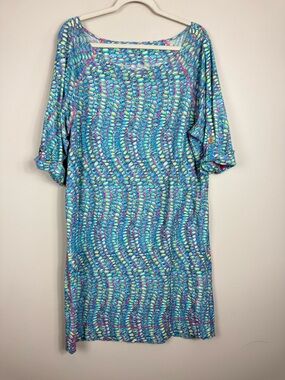 Lilly Pulitzer Camie Clam Jam Shift Dress Womens XL Blue Geometric Boat Neckline